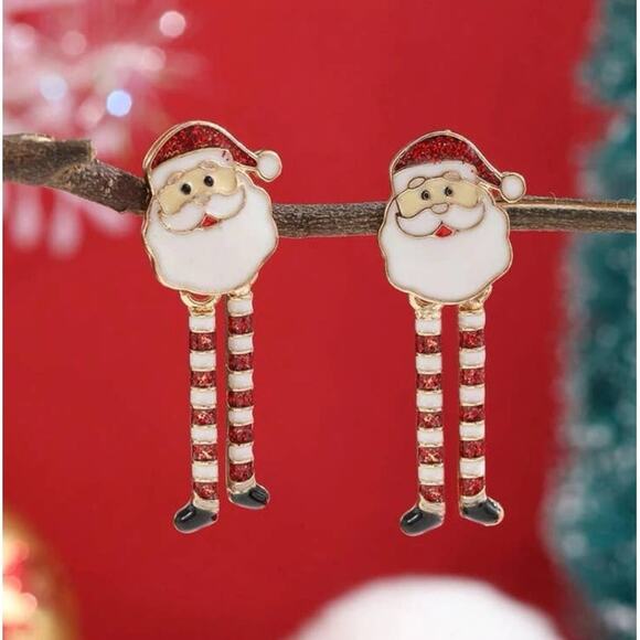 NEW Santa Claus St. Nick Christmas Dangle Statement Earrings Holiday - Picture 1 of 4